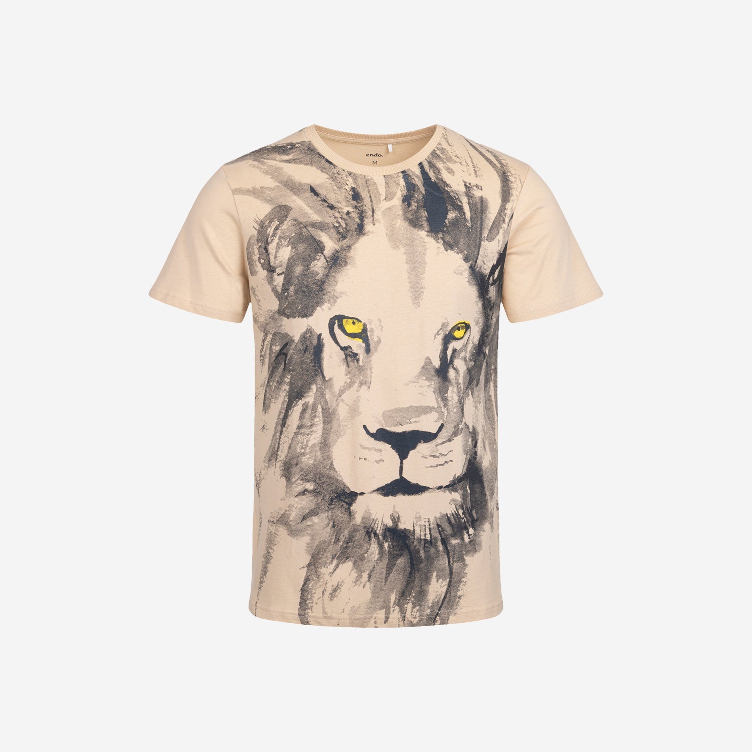 Męski t-shirt z krótkim rękawem, z lwem, Kremowy