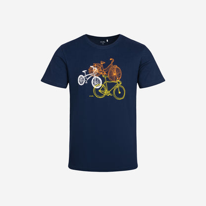 Męski t-shirt z krótkim rękawem, z motywem rowerowym, granatowy