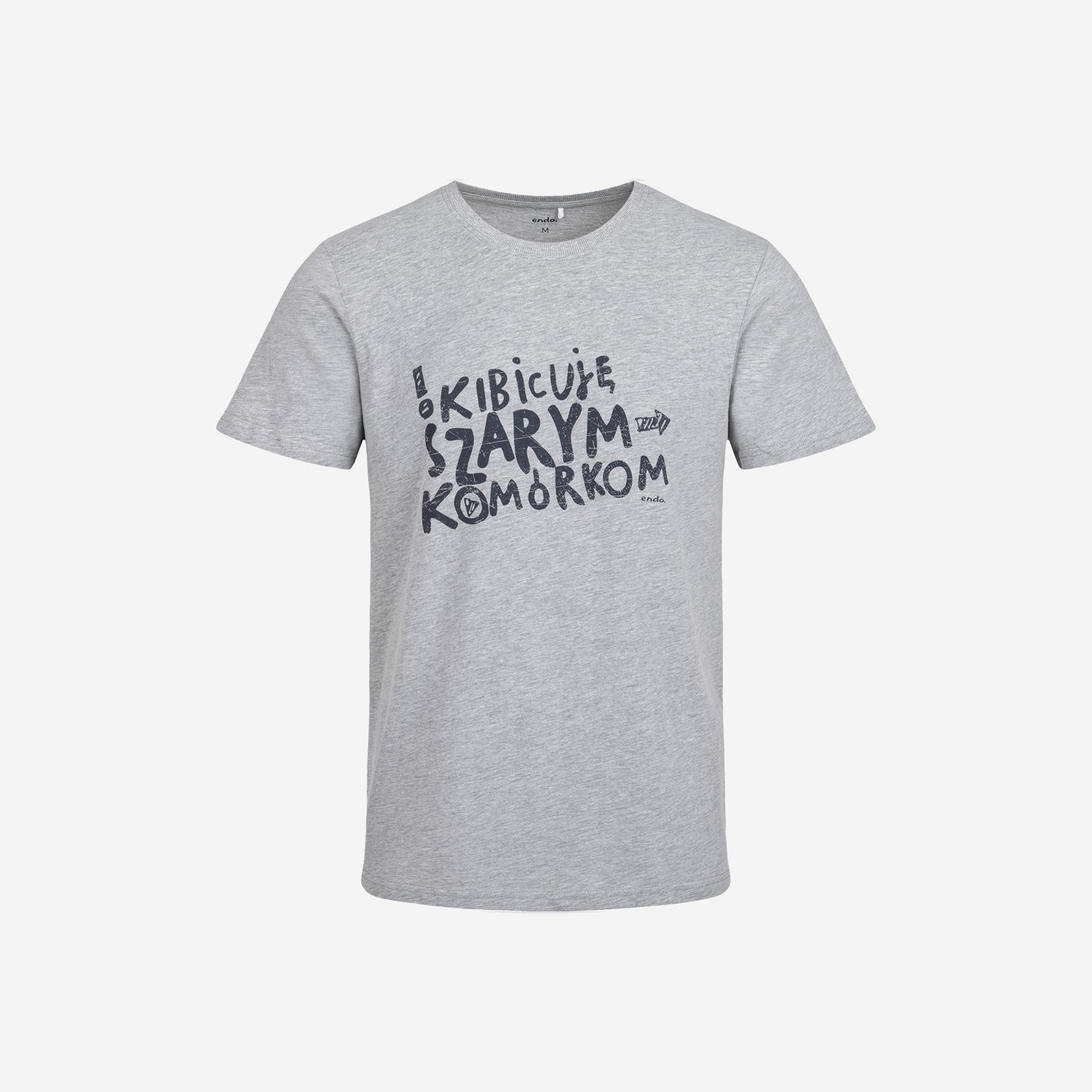 Męski t-shirt z krótkim rękawem, z napisem "kibicuję szarym komórkom", szary