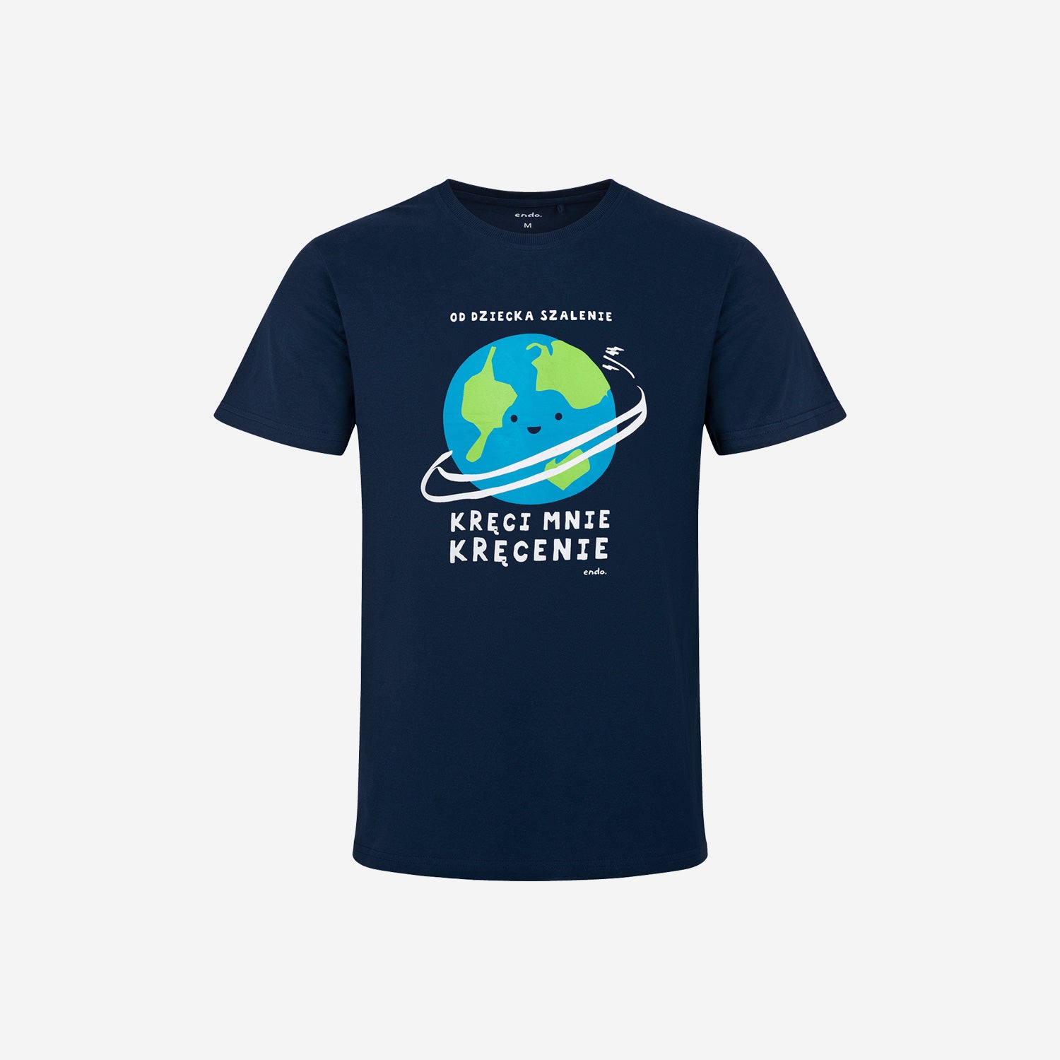 Męski t-shirt z krótkim rękawem, z motywem planety, granatowy