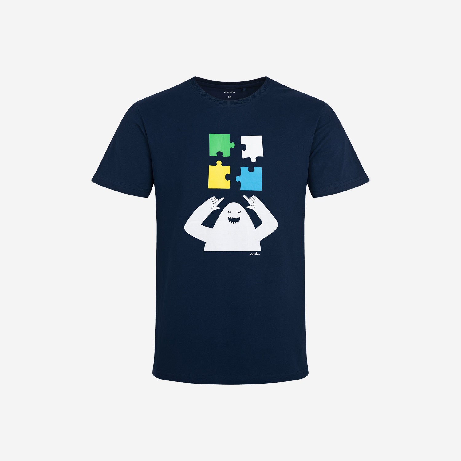 Męski t-shirt z krótkim rękawem, z motywem puzli, granatowy