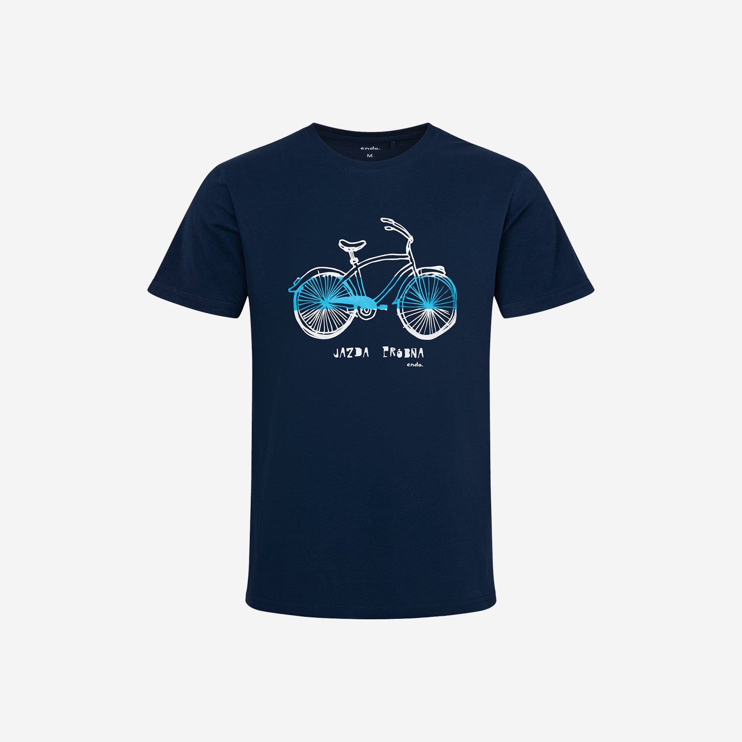 Męski t-shirt z krótkim rękawem, z motywem rowerowym, granatowy