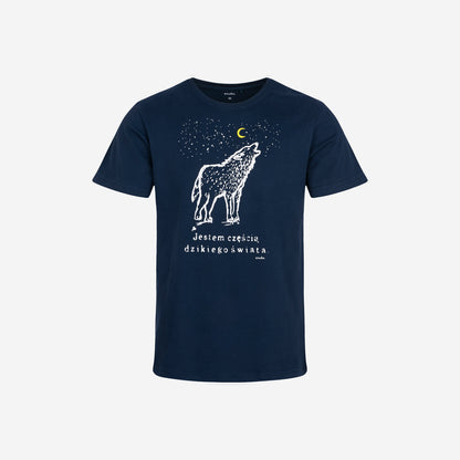 Men's short pajamas with a wolf, navy blue