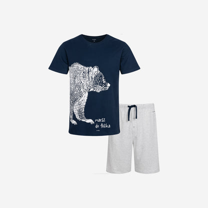Men's short pajamas with a bear, navy blue