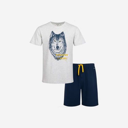 Men's short-sleeved wolf pajama, gray