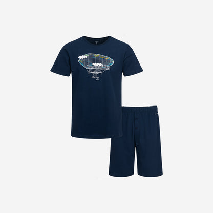 Men's short pajamas with Zeppelin, navy blue