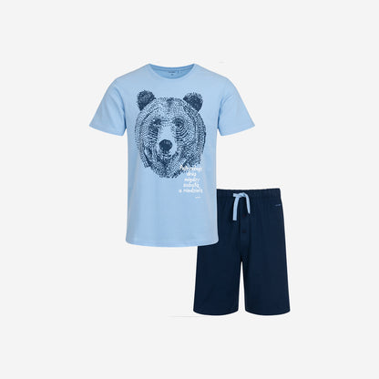 Men's short pajamas with a bear, blue