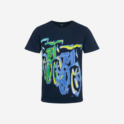 Men's short-sleeved cycling-themed t-shirt, navy blue