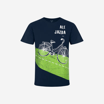 Męski t-shirt z krótkim rękawem, z rowerem, granatowy