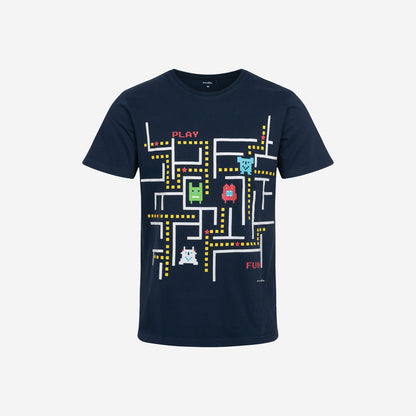 Męski t-shirt z krótkim rękawem, z Pacmanem, granatowy
