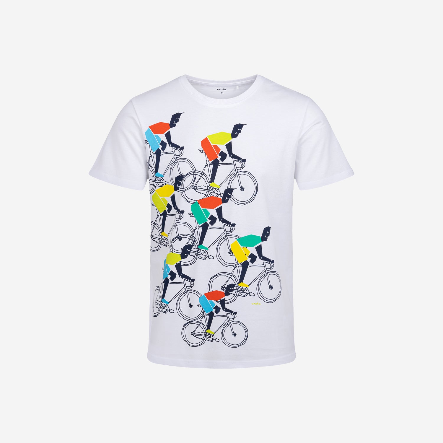 Męski t-shirt z krótkim rękawem, z rowerzystami, biały