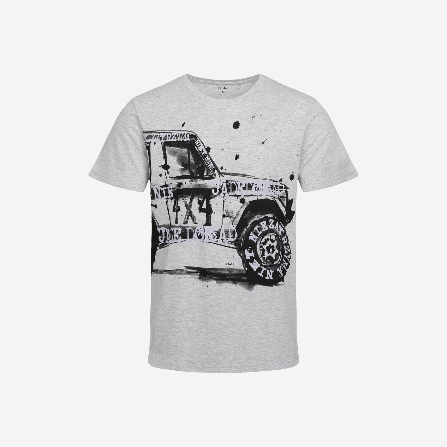 Męski t-shirt z krótkim rękawem, z autem terenowym, Szary