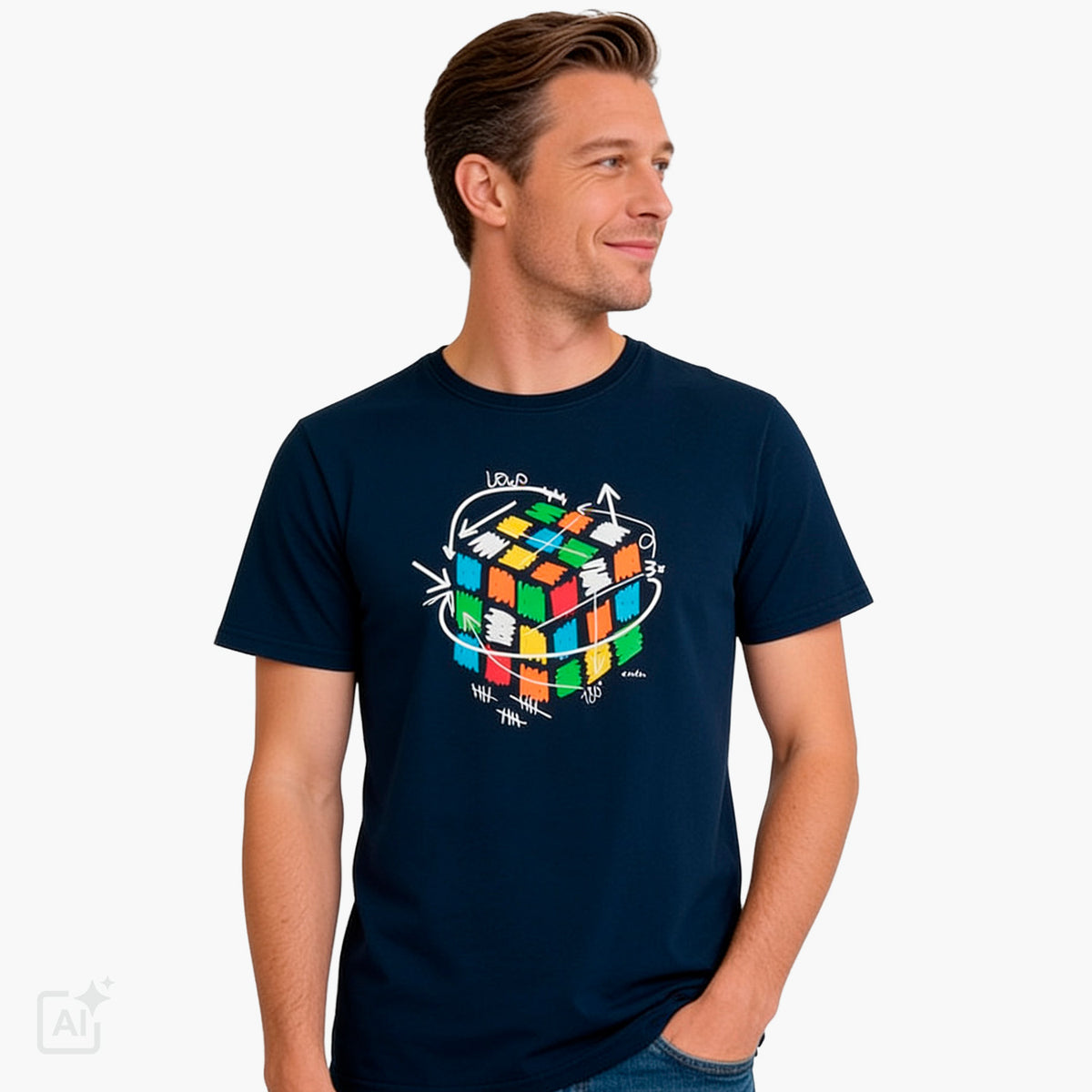 Męski t-shirt z krótkim rękawem, z kostką Rubika