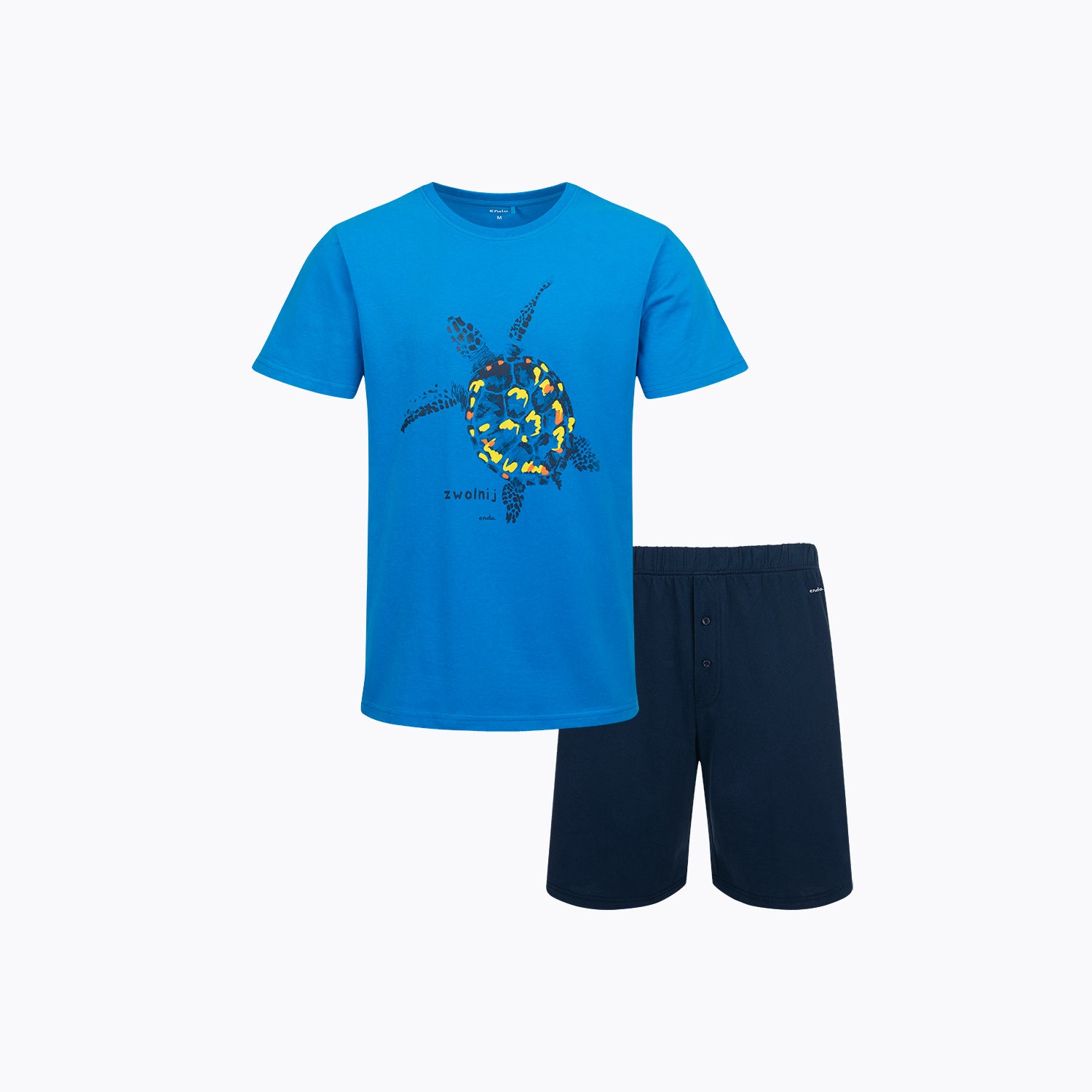 Męska piżama z krótkim rękawem, z żółwiem, niebieska