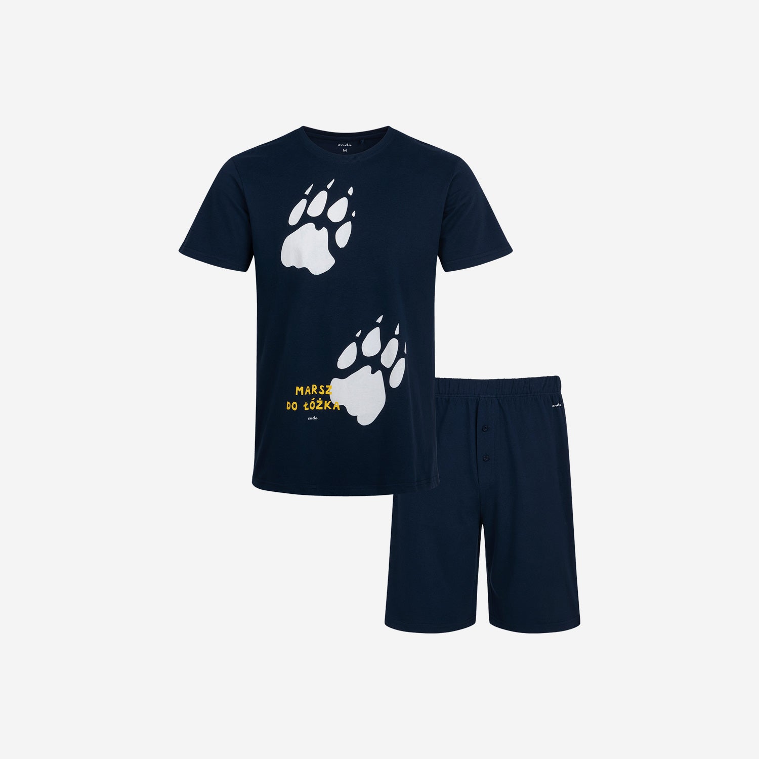 Men's short-sleeved pajamas with bear paws, navy blue