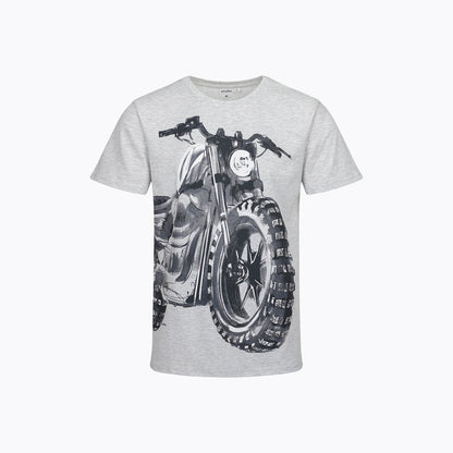 Męski t-shirt z krótkim rękawem, z motocyklem, szary