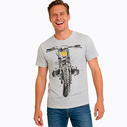 Męski t-shirt z krótkim rękawem, z motocyklem, szary