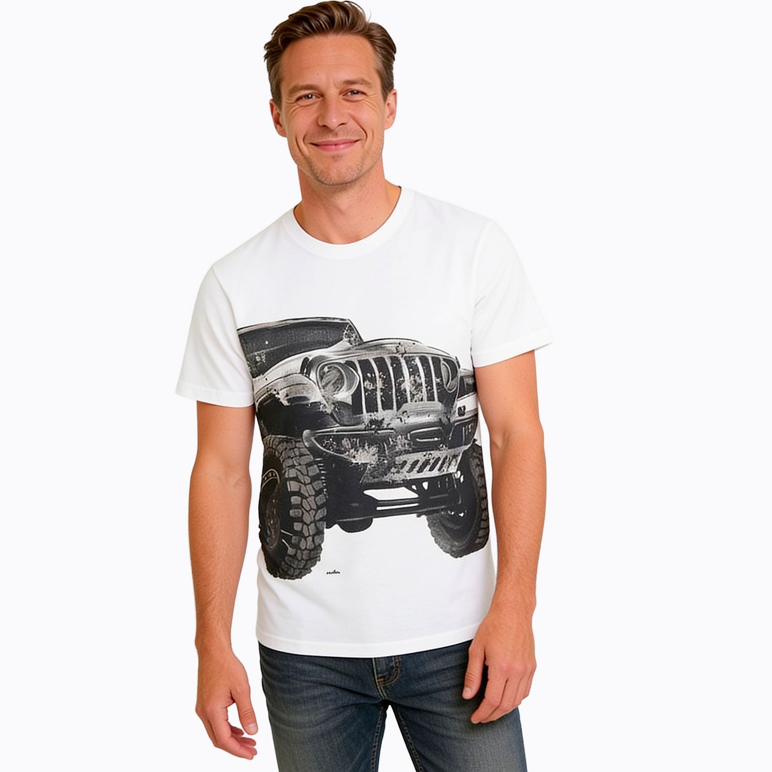Męski T-shirt z krótkim rękawem biały "terenówka"