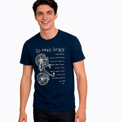 Męski T-shirt z krótkim rękawem granatowy "rower - to mnie kręci"