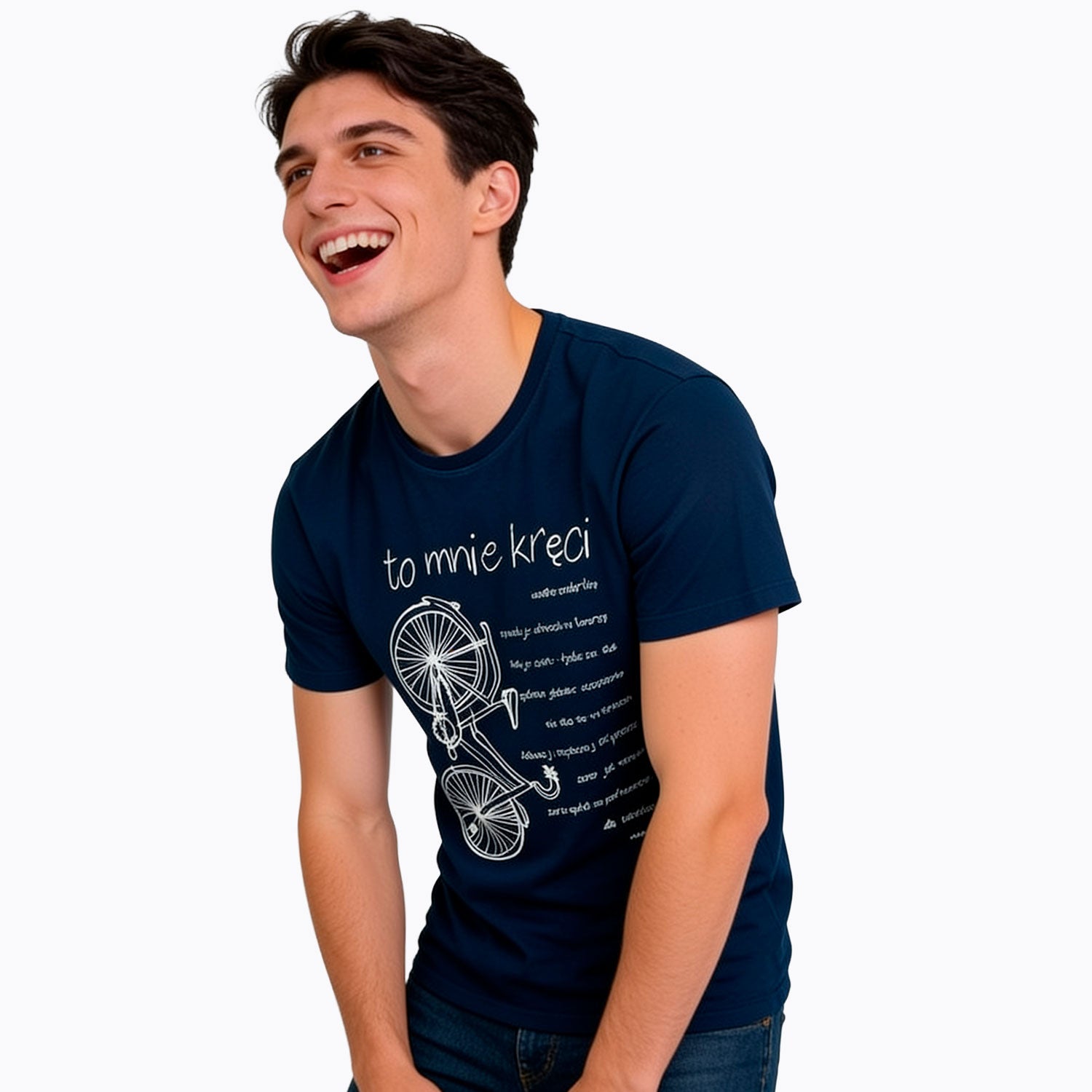 Męski T-shirt z krótkim rękawem granatowy "rower - to mnie kręci"