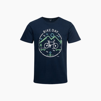 Męski t-shirt z krótkim rękawem, z motywem rowerowym, granatowy