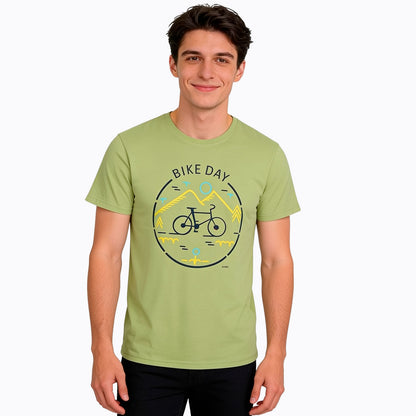 Męski T-shirt z krótkim rękawem seledynowy "bike day"