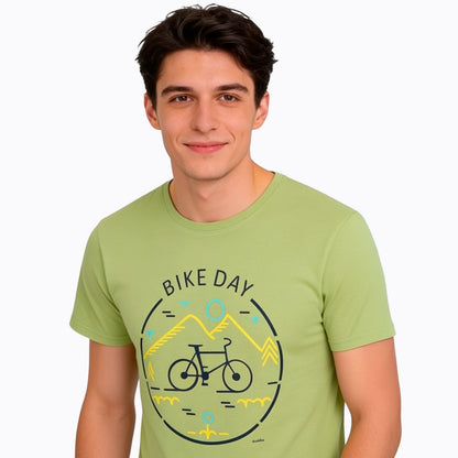 Męski T-shirt z krótkim rękawem seledynowy "bike day"