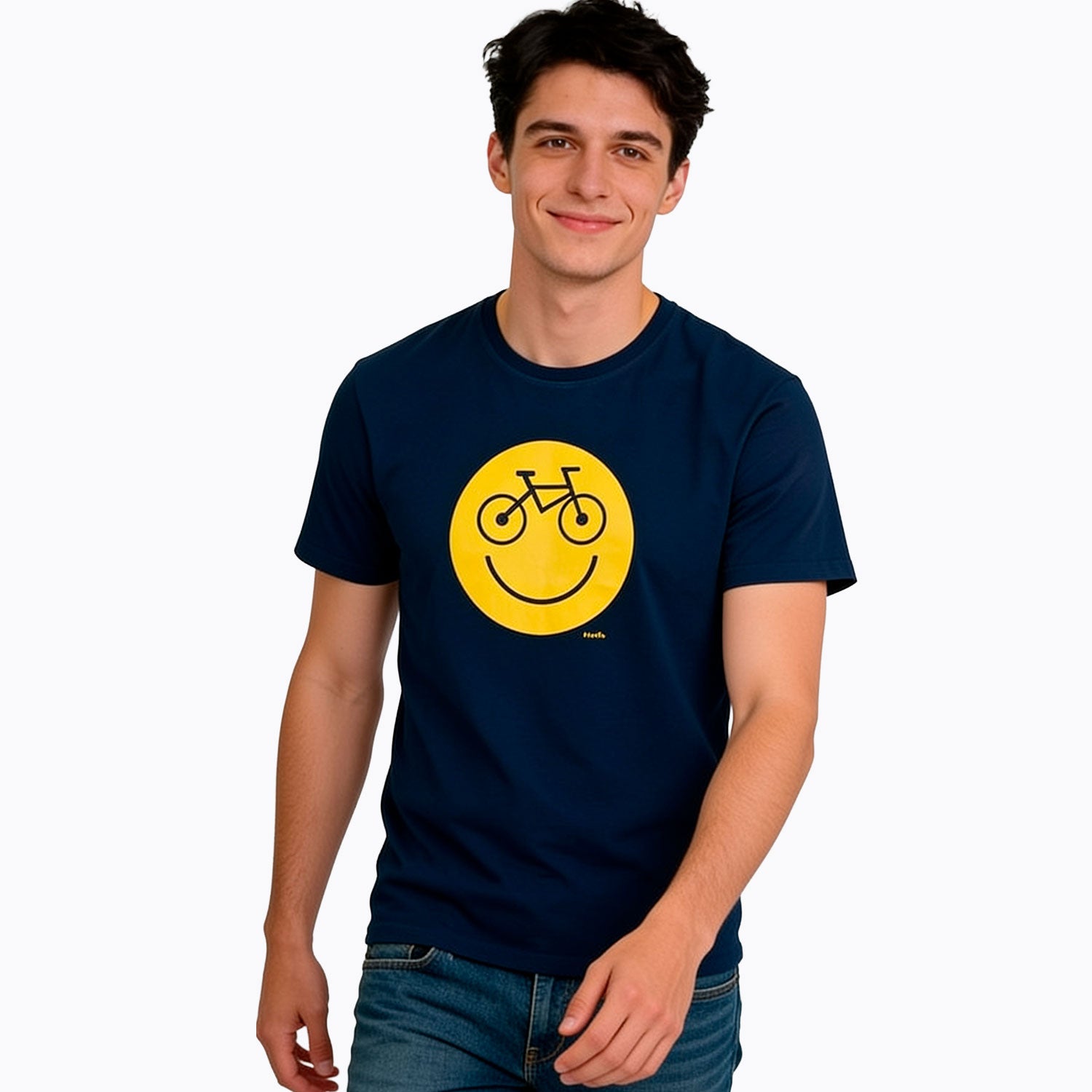 Męski t-shirt z krótkim rękawem, z emotikonem, granatowy