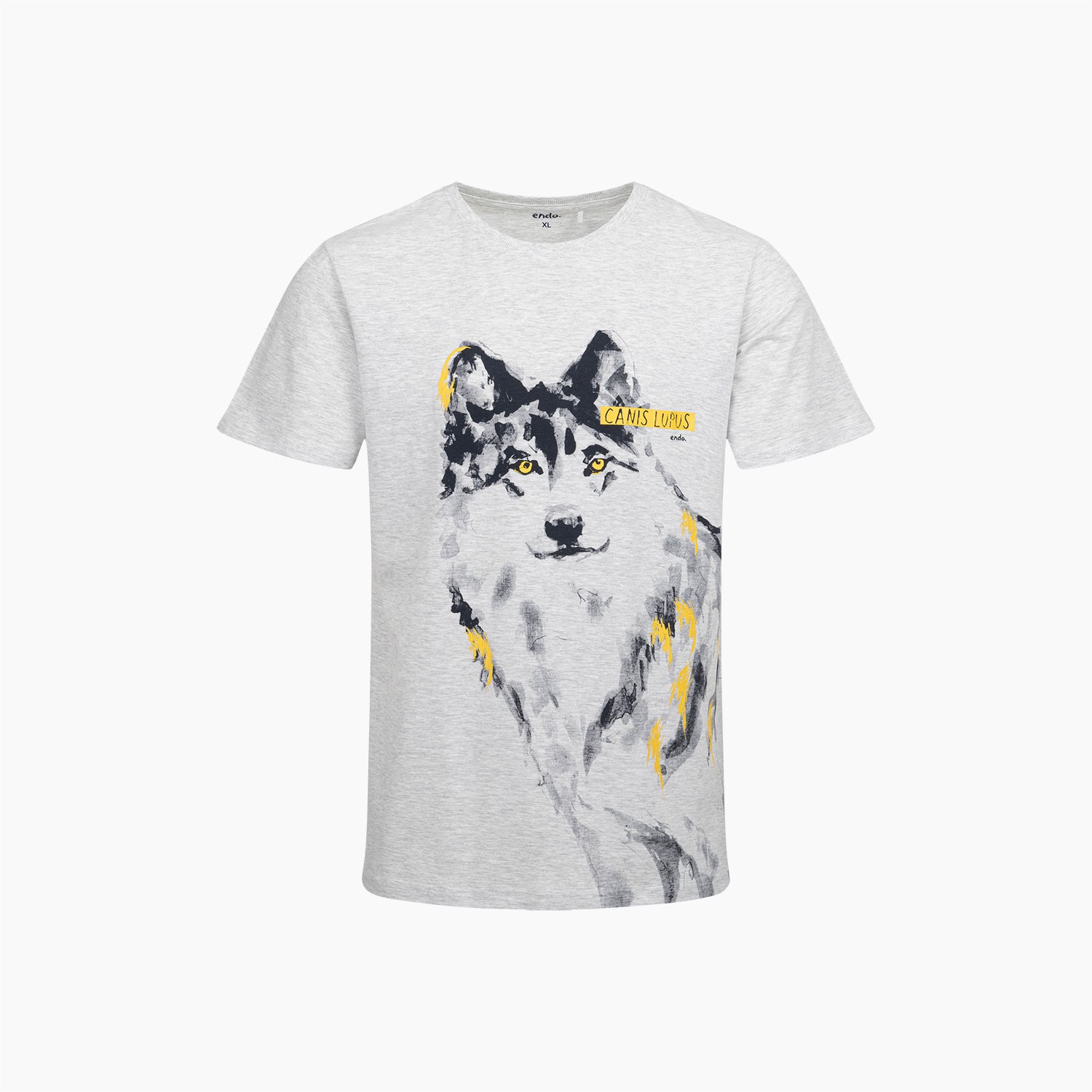 Męski t-shirt z krótkim rękawem, z wilkiem, szary