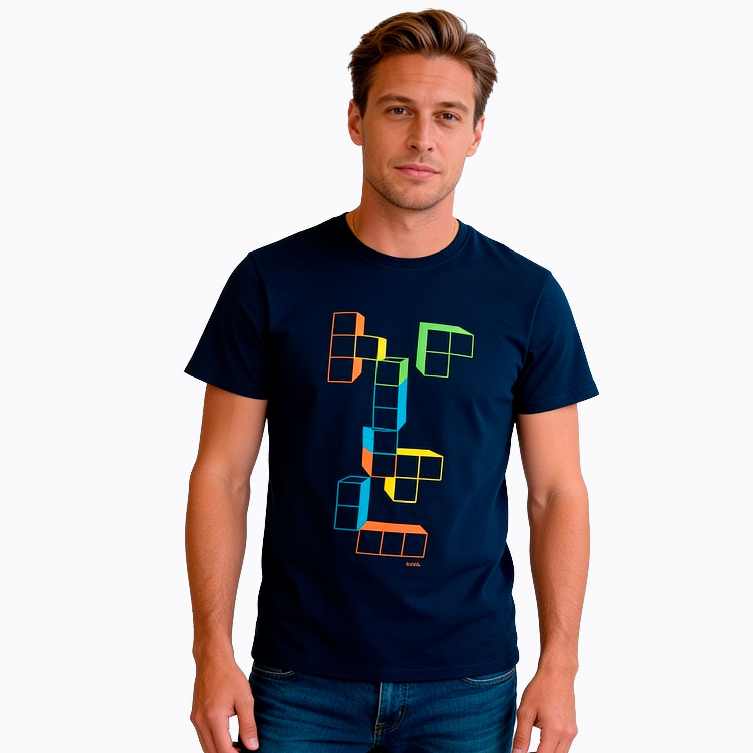 Męski t-shirt z krótkim rękawem, z motywem gry komputerowej, granatowy