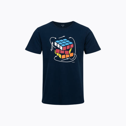 T-shirt męski z krótkim rękawem granatowy kostka logiczna