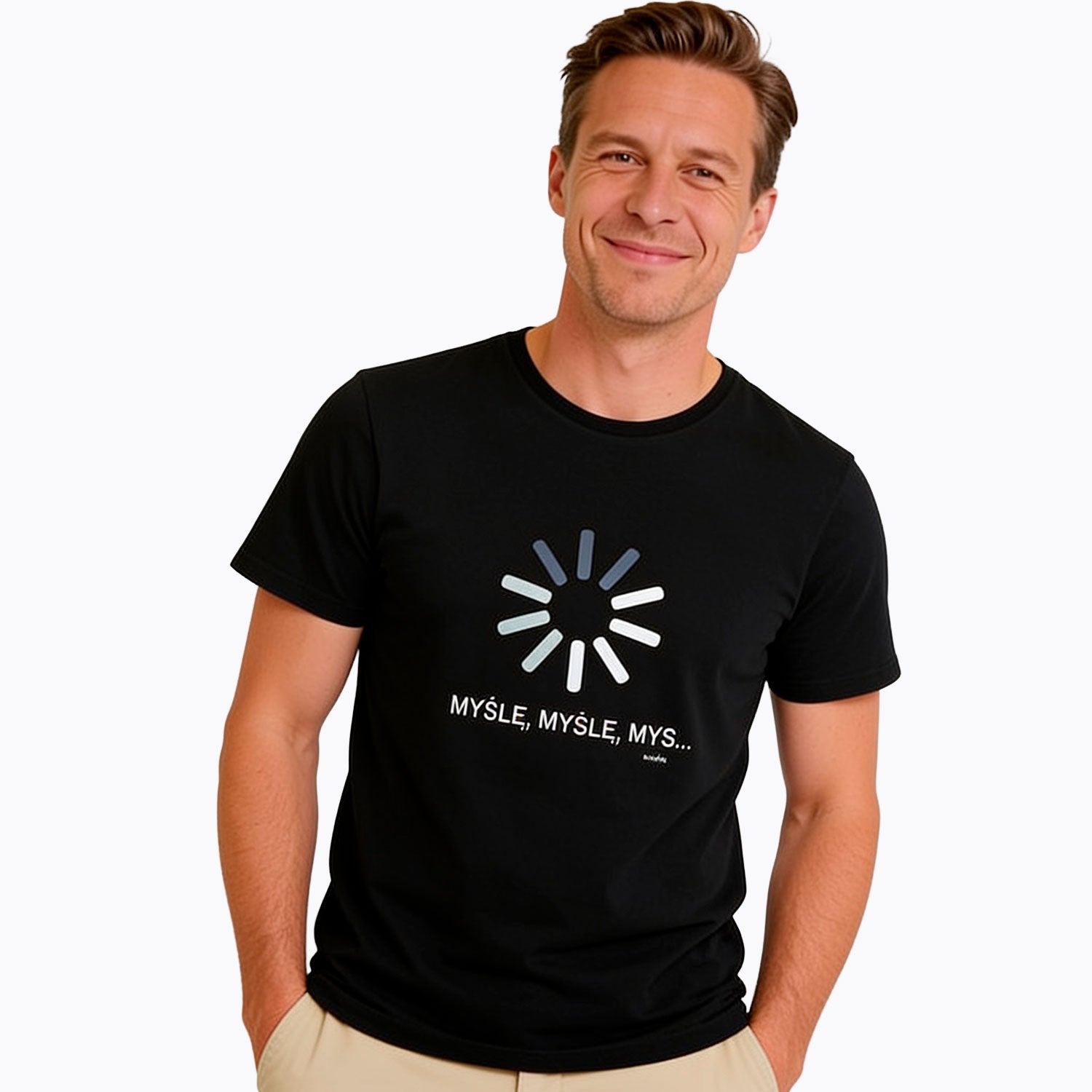 Męski T-shirt z krótkim rękawem czarny "myślę"