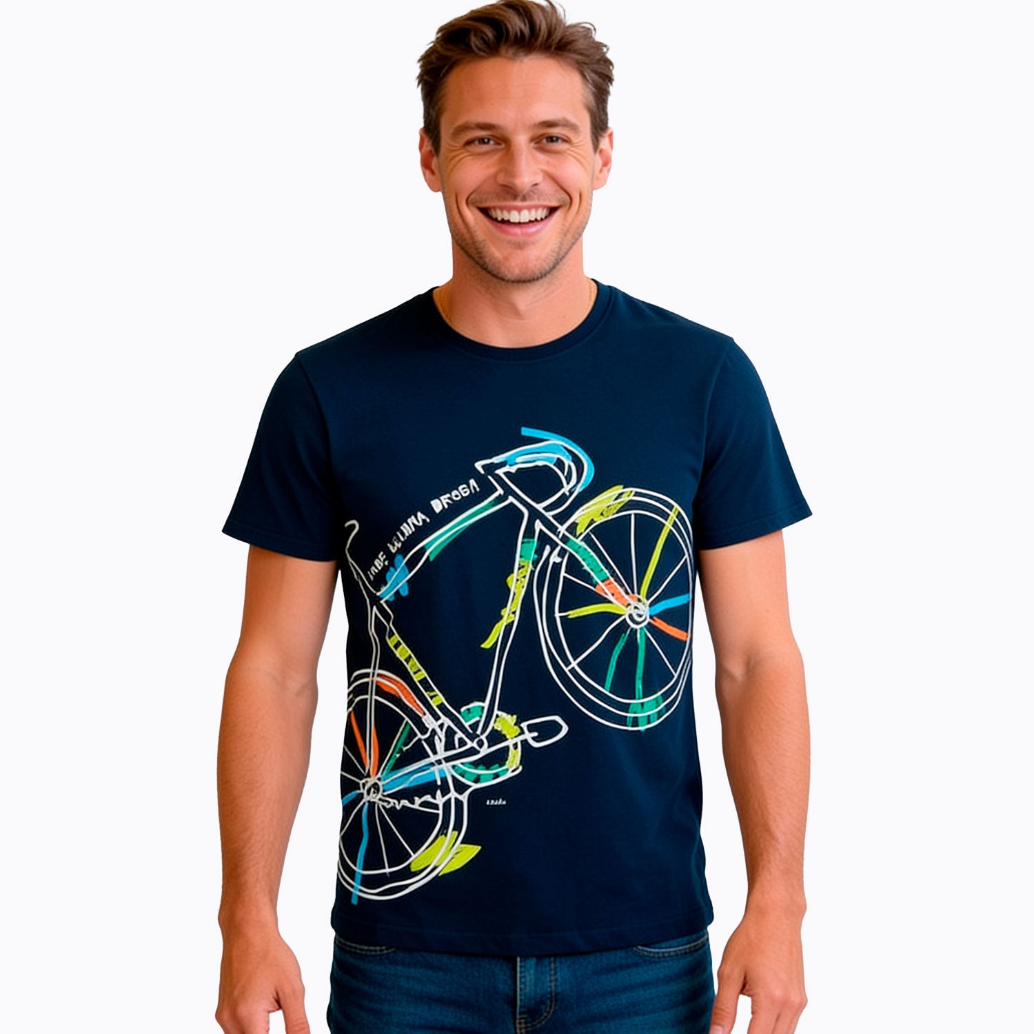 Męski t-shirt z krótkim rękawem, z rowerem, granatowy