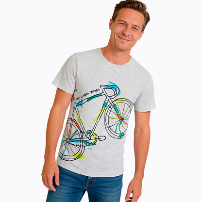 Męski t-shirt z krótkim rękawem, z rowerem, szary