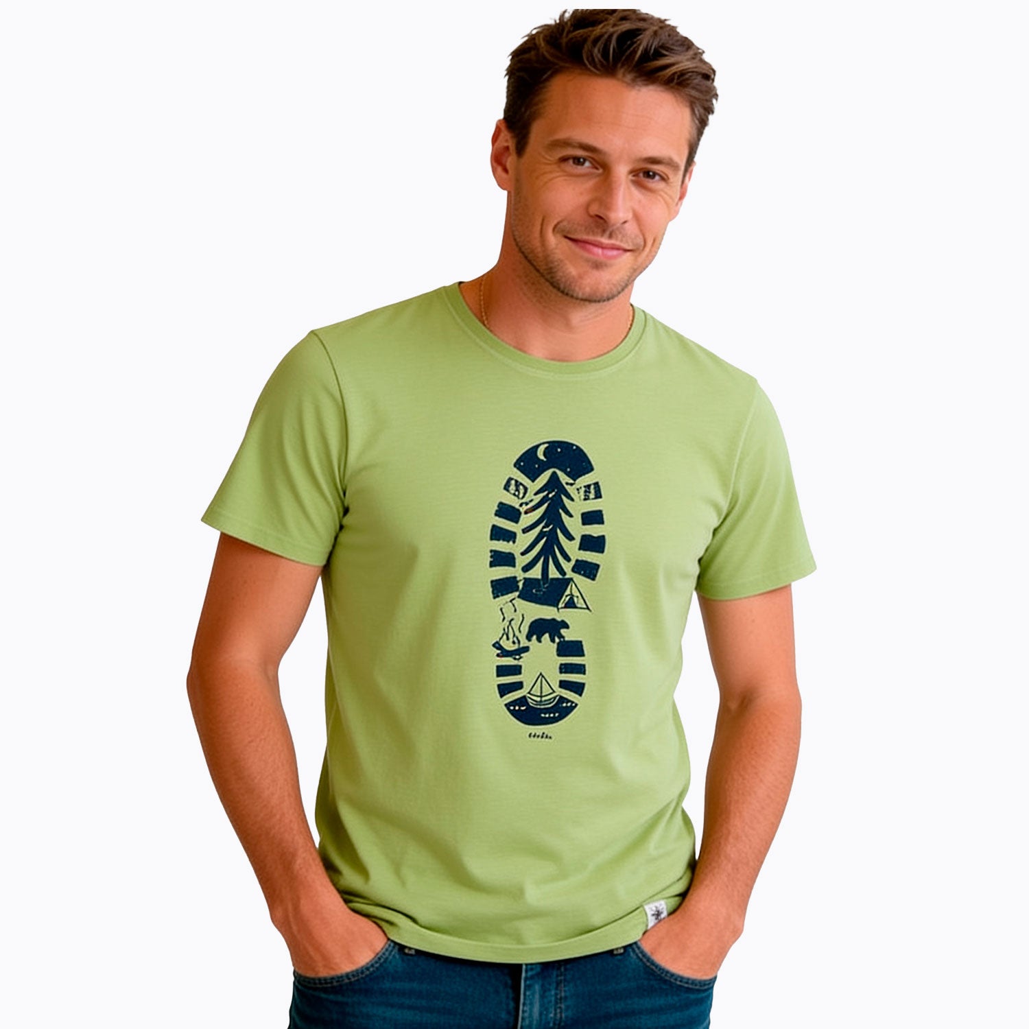 Męski t-shirt z krótkim rękawem, z traperem, zielony