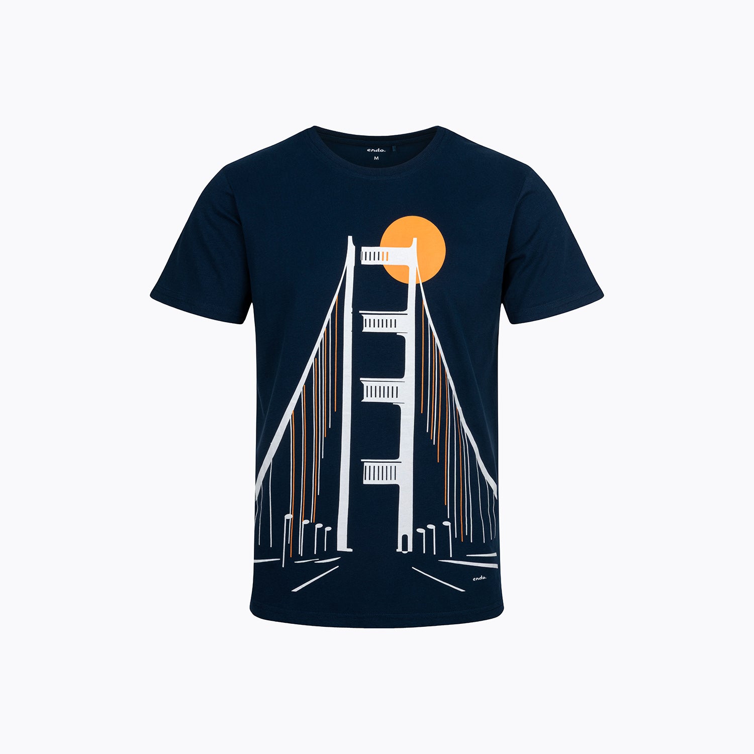 Męski t-shirt z krótkim rękawem, z motywem mostu, granatowy