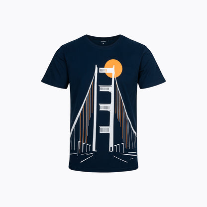 Męski t-shirt z krótkim rękawem, z motywem mostu, granatowy