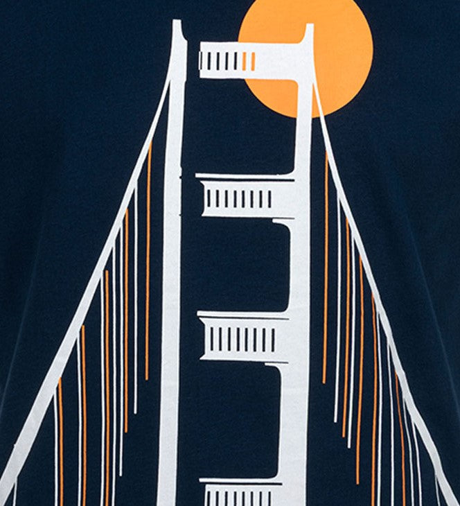 Męski t-shirt z krótkim rękawem, z motywem mostu, granatowy