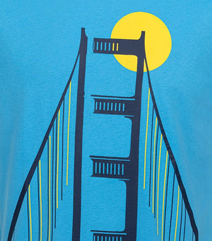 Męski t-shirt z krótkim rękawem, z motywem mostu, niebieski