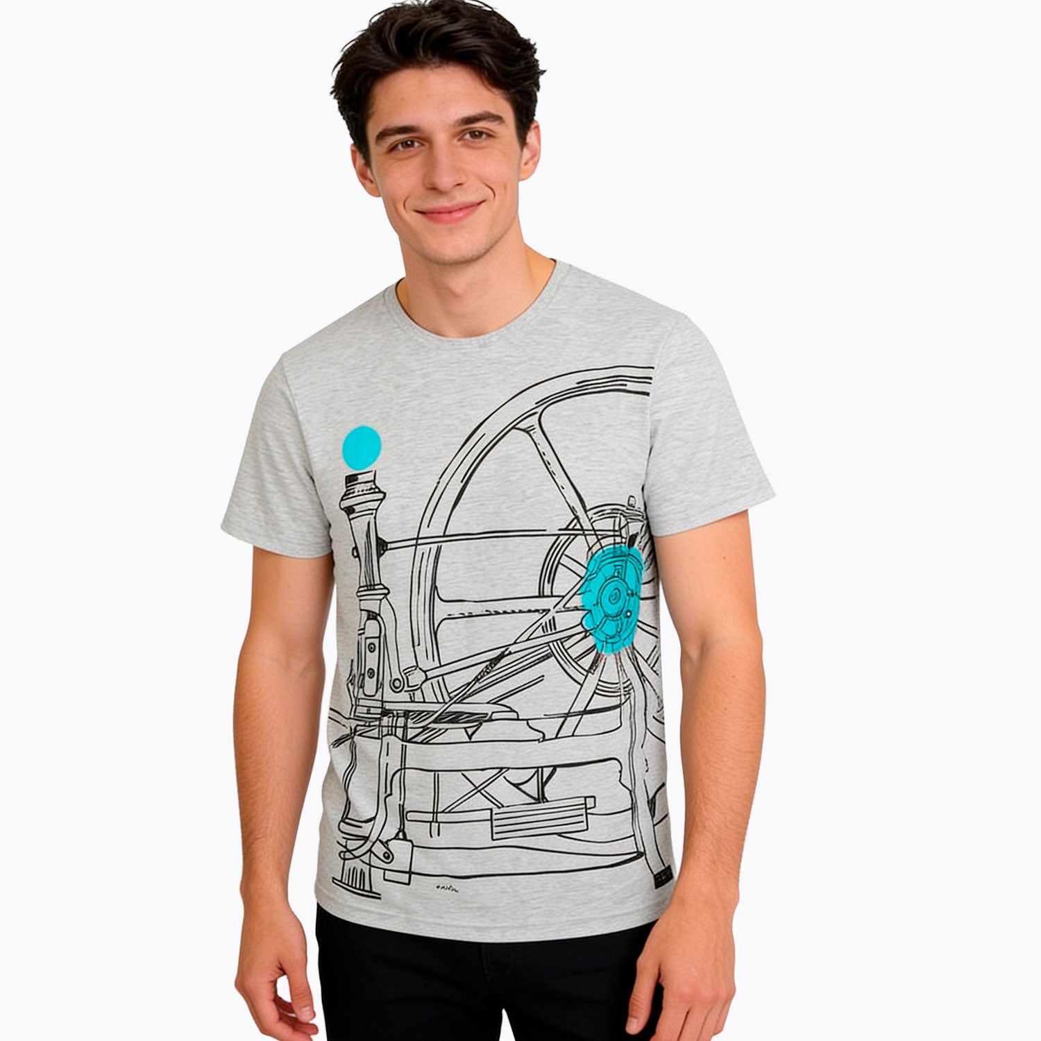 Męski T-shirt z krótkim rękawem jasnoszary "kołowrotek"