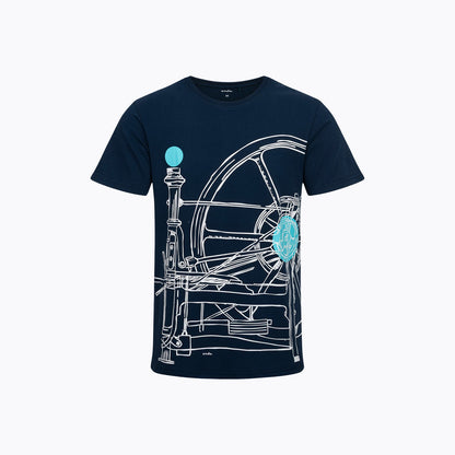 T-shirt męski z krótkim rękawem granatowy kołowrotek