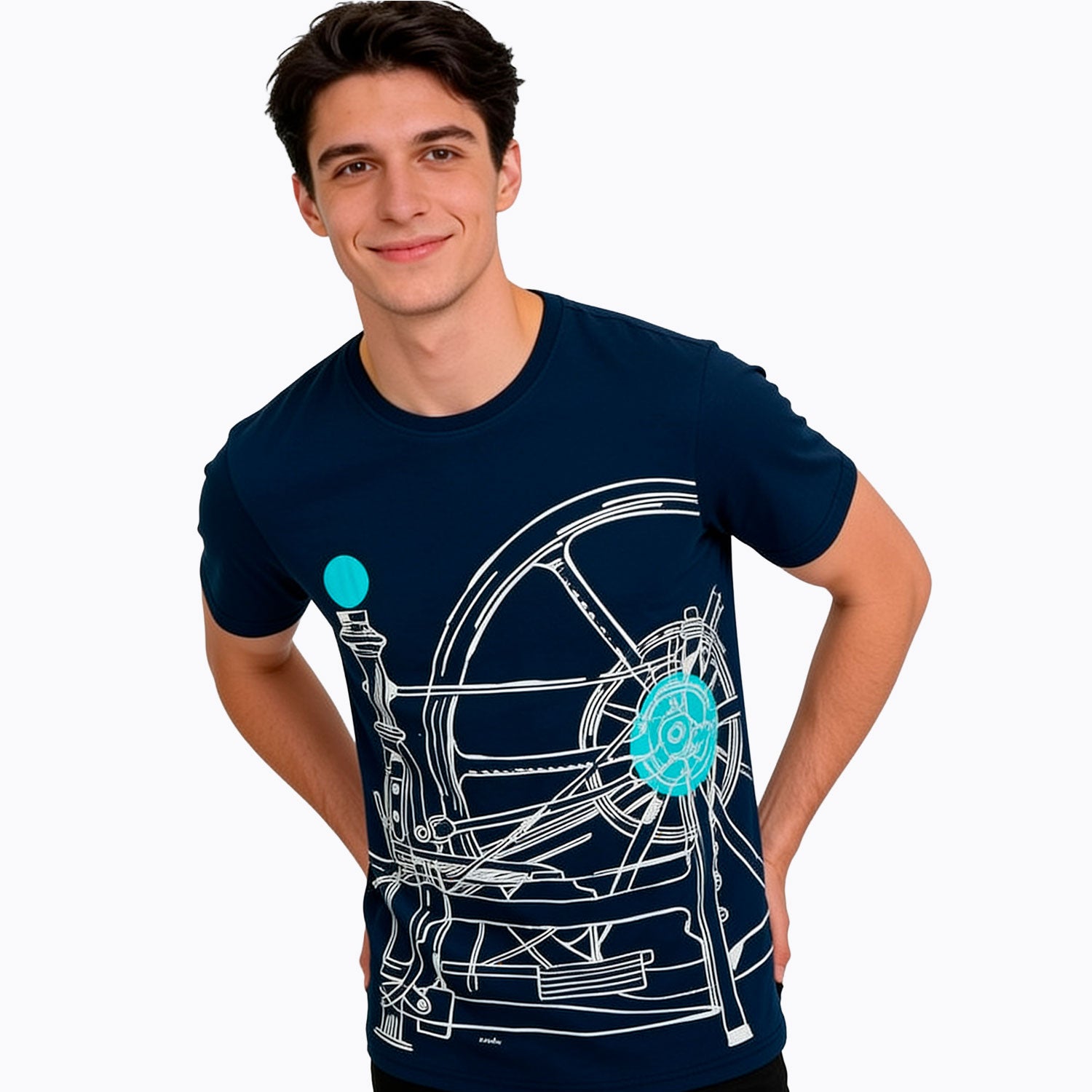 Męski T-shirt z krótkim rękawem granatowy z konstukcją mechaniczną