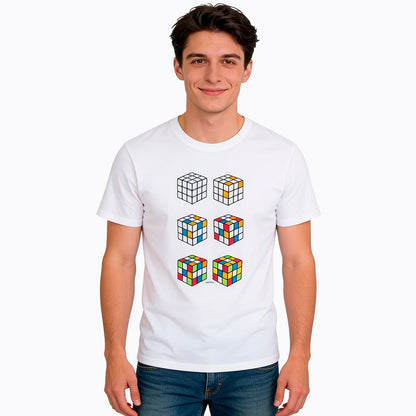 Męski t-shirt z krótkim rękawem, z kostkami Rubika, biały
