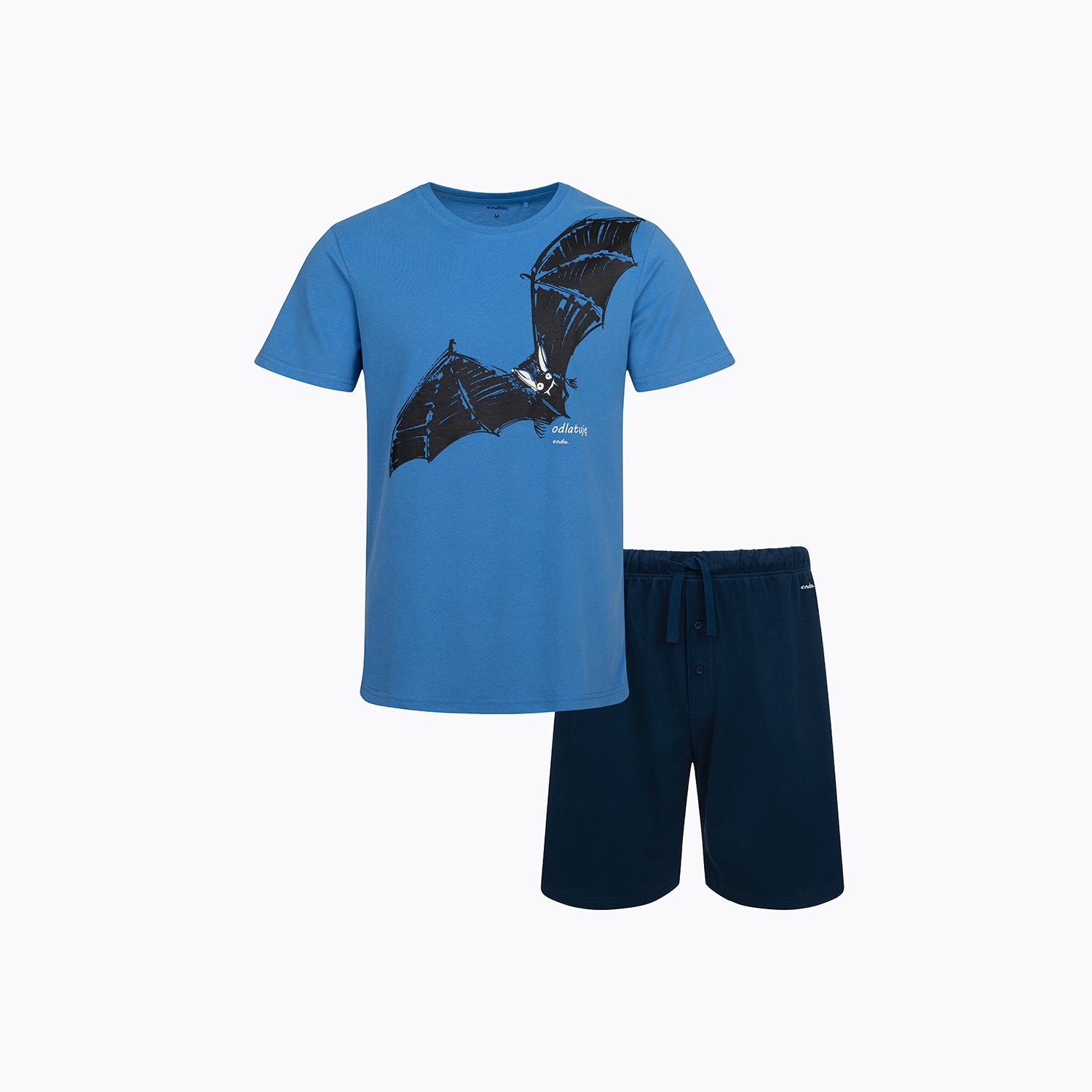 Męska piżama z krótkim rękawem, z nietoperzem, niebieska