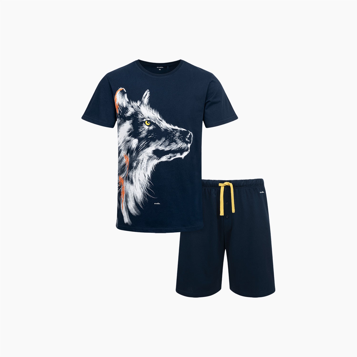 Męska piżama z krótkim rękawem, z wilkiem, granatowa