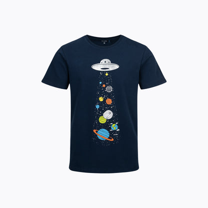 Męska piżama z krótkim rękawem, z Układem Słonecznym, granatowa
