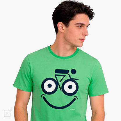 Męski t-shirt z krótkim rękawem, zielony z motywem rowerowym