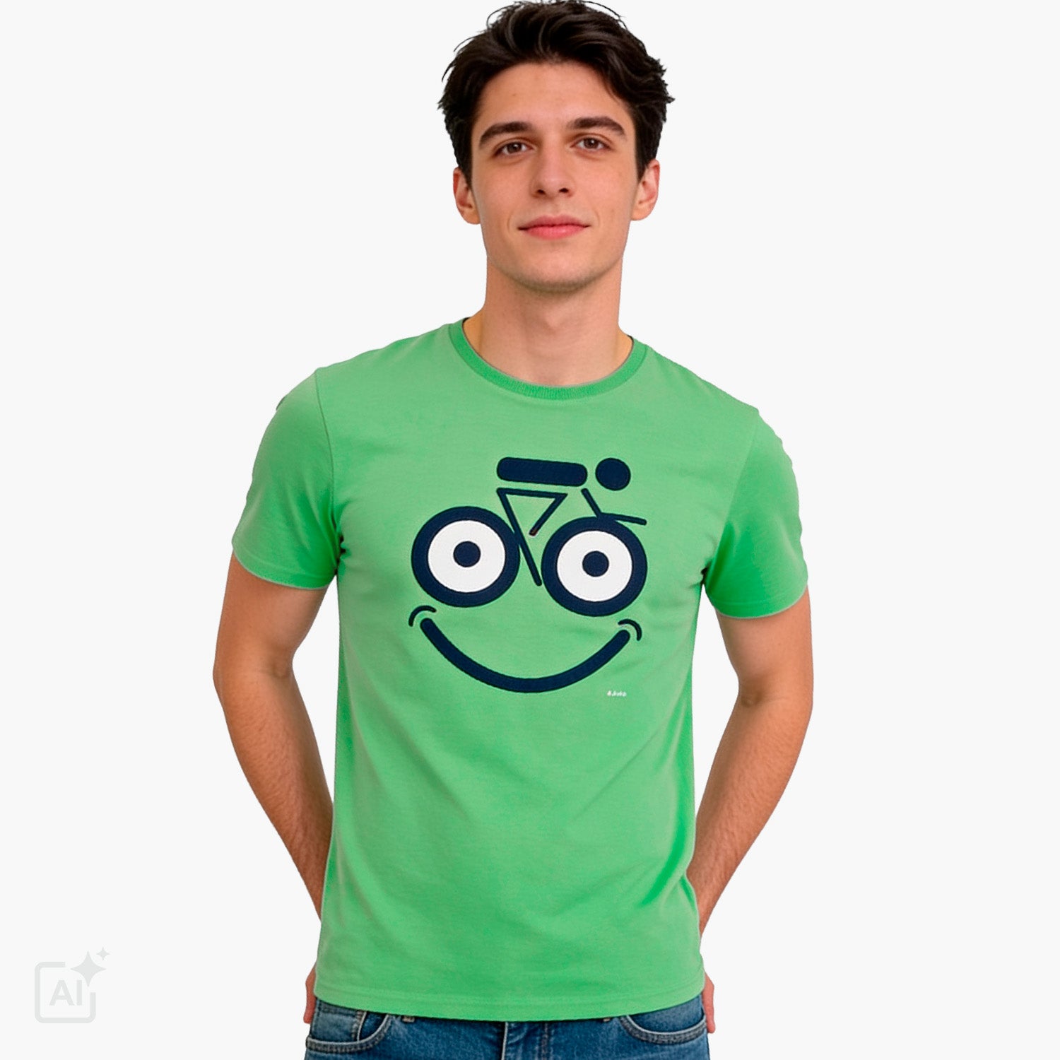 Męski t-shirt z krótkim rękawem, zielony z motywem rowerowym