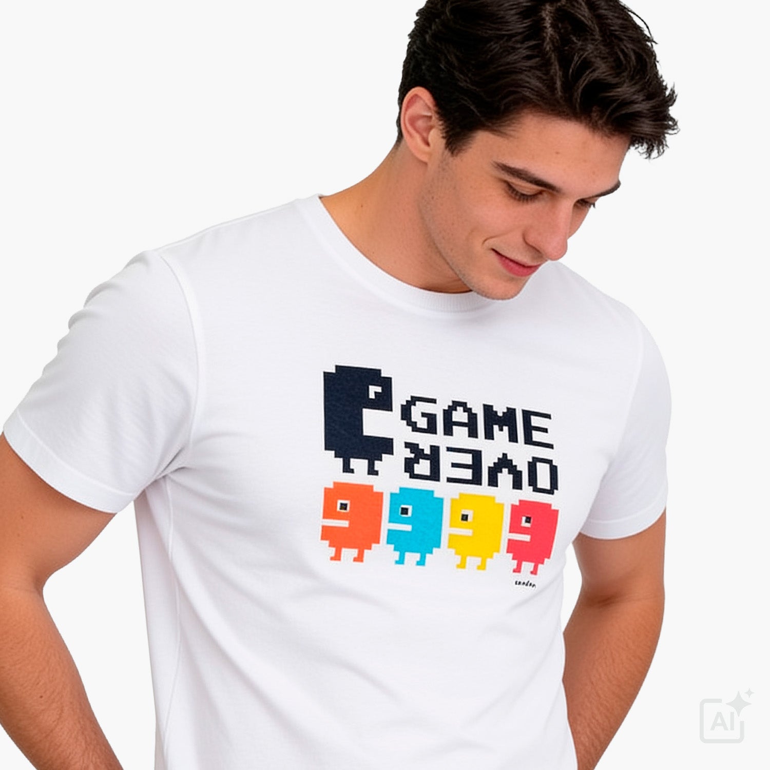 Męski t-shirt z krótkim rękawem, biały z motywem gier