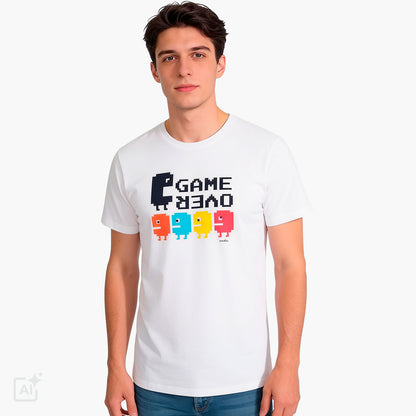 Męski t-shirt z krótkim rękawem, biały z motywem gier
